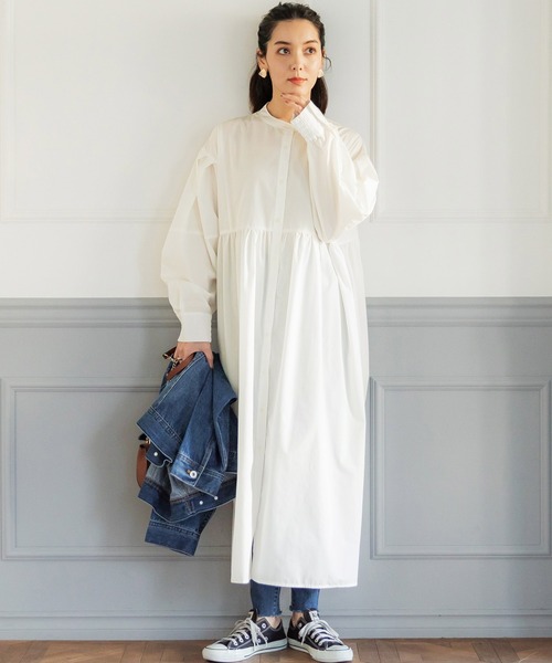 coca(coca)(コカ)の「スタンドカラーシャツワンピース(ワンピース・レディース・ホワイト/ブラック・ONE SIZE)」の2枚目の写真