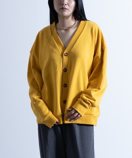 NYLAUS（ナイラス）の「CVC裏毛 5B Vネック スウェット ルーズカーディガン（カーディガン/ボレロ・メンズ・ブラック/ブルー/グリーン/オートミール/オレンジ/イエロー・M/LL/L）」の6枚目の写真