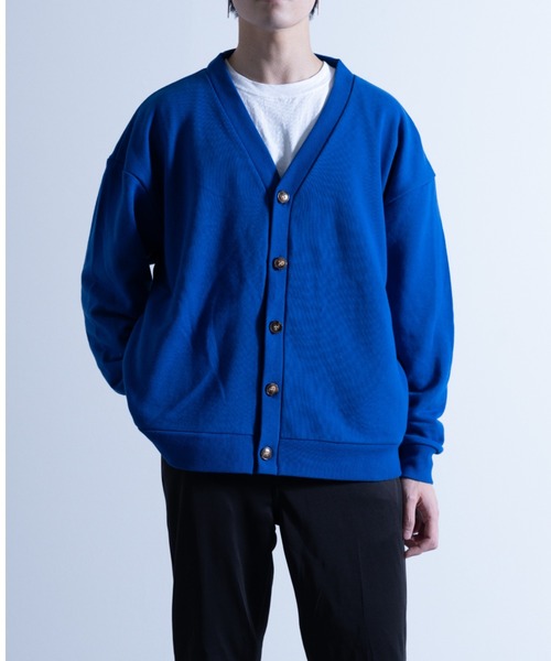 NYLAUS（ナイラス）の「CVC裏毛 5B Vネック スウェット ルーズカーディガン（カーディガン/ボレロ・メンズ・ブラック/ブルー/グリーン/オートミール/オレンジ/イエロー・M/LL/L）」の5枚目の写真