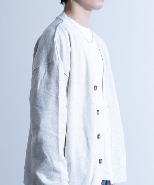 NYLAUS（ナイラス）の「CVC裏毛 5B Vネック スウェット ルーズカーディガン（カーディガン/ボレロ・メンズ・ブラック/ブルー/グリーン/オートミール/オレンジ/イエロー・M/LL/L）」の22枚目の写真