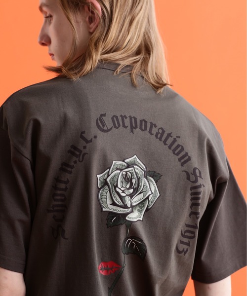 schott（ショット）の「【WEB LIMITED】Schott/ショット/T-SHIRT DOLLER ROSE/Tシャツ "ダラーローズ"（Tシャツ/カットソー・メンズ・ホワイト/ブラック/オレンジ/ブルーグレー/ダークグリーン/チャコールグレー・2XL/L/XL/M）」の4枚目の写真