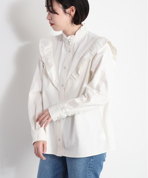 ピュアルセシン、デニムブラウス、フリル襟、美品、可愛い、 フリル襟 刺繍 ブラウス M 11412 | Raglana