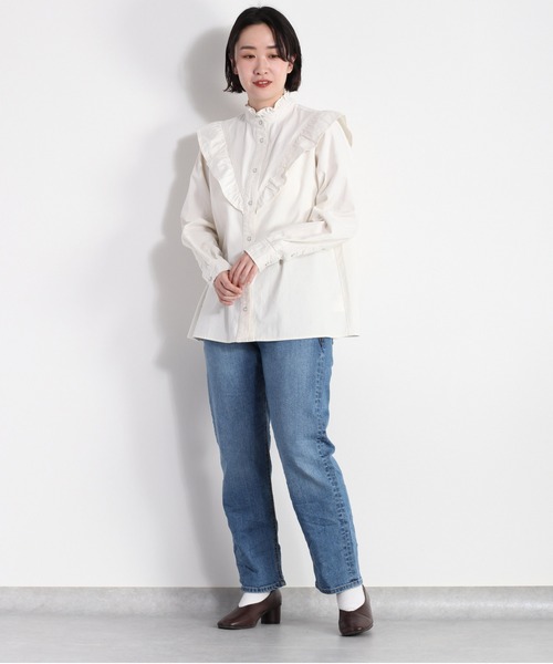 cepo（セポ）の「デニムフリルブラウス（シャツ/ブラウス・レディース・オフホワイト/ネイビー/ブルー系1/ブラック・M）」の15枚目の写真