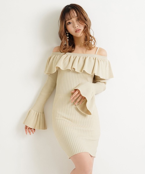 Diable baiser(ディアブルベーゼ)の「パールフリルタイトワンピース(ワンピース・レディース・ブラック/ベージュ・MEDIUM/X-LARGE/LARGE)」の8枚目の写真