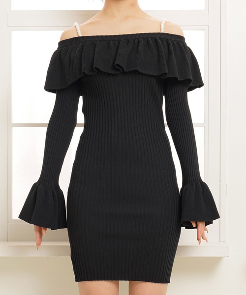 Diable baiser(ディアブルベーゼ)の「パールフリルタイトワンピース(ワンピース・レディース・ブラック/ベージュ・MEDIUM/X-LARGE/LARGE)」の5枚目の写真
