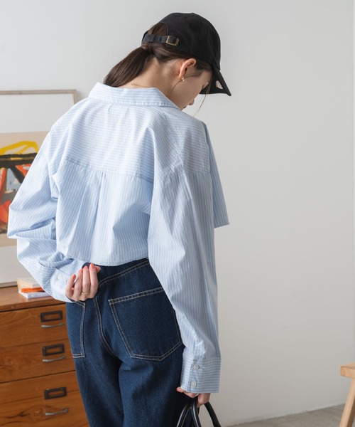WEGO(ウィゴー)の「WEGO/ロゴ刺繍クロップドシャツ(シャツ/ブラウス・レディース・ブルー系その他4/ホワイト・FREE)」の15枚目の写真