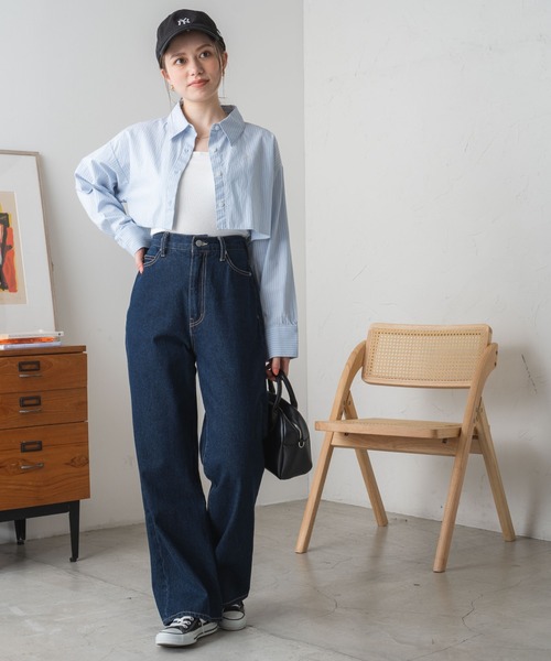 WEGO(ウィゴー)の「WEGO/ロゴ刺繍クロップドシャツ(シャツ/ブラウス・レディース・ブルー系その他4/ホワイト・FREE)」の16枚目の写真