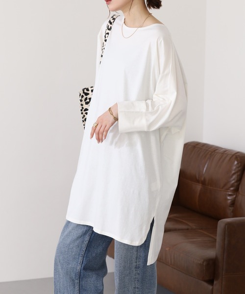 atONE（アットワン）の「atONE ラウンドネックロングTシャツ 七分袖（Tシャツ/カットソー・レディース・グレイッシュベージュ/ブラック/オフホワイト・M-L/LL～3L/4L～5L）」の21枚目の写真