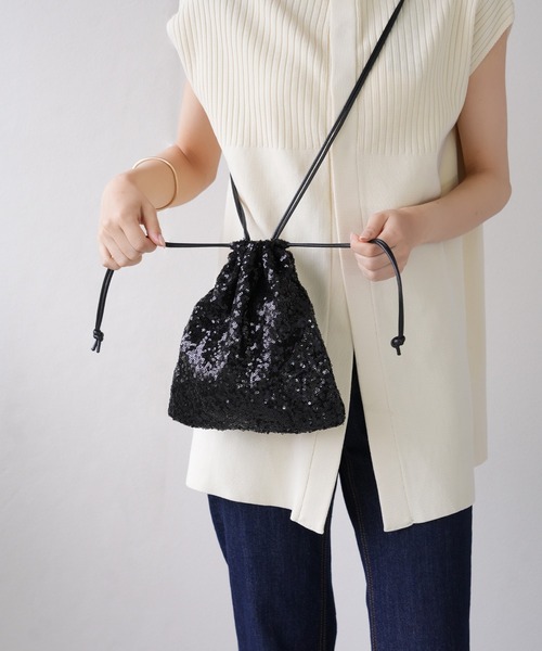 IAMUSE(アイアミューズ)の「2WAY巾着ショルダーバッグ スパンコール/ツイード S0925【IAMUSE】(ショルダーバッグ・レディース・ブラック/マルチ/ブラック系その他/アイボリー系・FREE)」の17枚目の写真