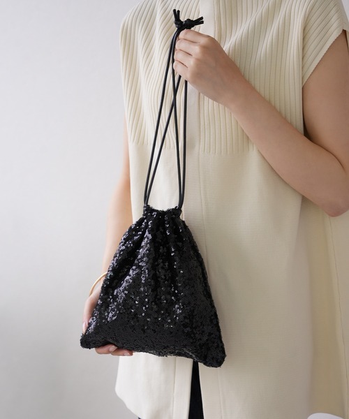 IAMUSE(アイアミューズ)の「2WAY巾着ショルダーバッグ スパンコール/ツイード S0925【IAMUSE】(ショルダーバッグ・レディース・ブラック/マルチ/ブラック系その他/アイボリー系・FREE)」の14枚目の写真