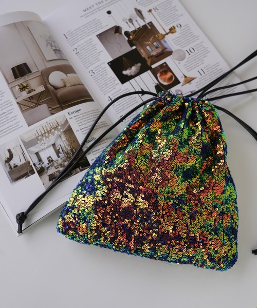 IAMUSE(アイアミューズ)の「2WAY巾着ショルダーバッグ スパンコール/ツイード S0925【IAMUSE】(ショルダーバッグ・レディース・ブラック/マルチ/ブラック系その他/アイボリー系・FREE)」の11枚目の写真