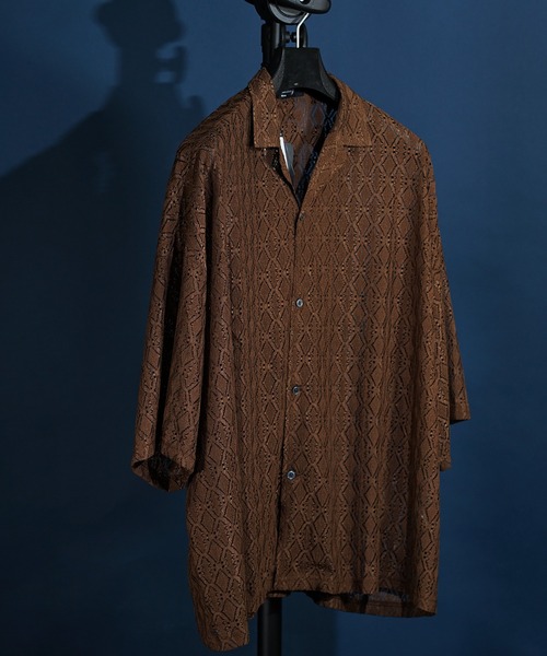 MEMENTISM（メメントイズム）の「ビッグシルエット レースシャツ　シアーシャツ（シャツ/ブラウス・メンズ・ホワイト/ブラック/ホワイト系4/ブラック系3/グリーン系2/ブラウン/その他1/ホワイト系3/ブラック系2/ブラック系4/ブルー/チャコールグレー/ホワイト系2/ブラウン系2/グレイッシュベージュ/ライトグリーン/オレンジ/ライトグレー/ライトブルー/ネイビー/グレー系2/ブルー系2/スミクロ/グリーン/ホワイト×グレー/ライトグレー系1/その他10/その他15/ブラック系5/ブラック系6/ブラック×グレー/インディゴブルー/イエロー系1・FREE）」の18枚目の写真