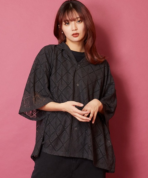 MEMENTISM（メメントイズム）の「ビッグシルエット レースシャツ　シアーシャツ（シャツ/ブラウス・メンズ・ホワイト/ブラック/ホワイト系4/ブラック系3/グリーン系2/ブラウン/その他1/ホワイト系3/ブラック系2/ブラック系4/ブルー/チャコールグレー/ホワイト系2/ブラウン系2/グレイッシュベージュ/ライトグリーン/オレンジ/ライトグレー/ライトブルー/ネイビー/グレー系2/ブルー系2/スミクロ/グリーン/ホワイト×グレー/ライトグレー系1/その他10/その他15/ブラック系5/ブラック系6/ブラック×グレー/インディゴブルー/イエロー系1・FREE）」の8枚目の写真