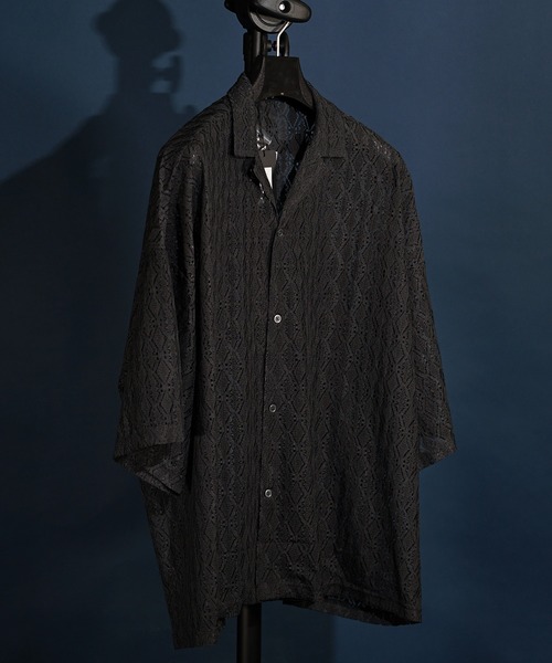 MEMENTISM（メメントイズム）の「ビッグシルエット レースシャツ　シアーシャツ（シャツ/ブラウス・メンズ・ホワイト/ブラック/ホワイト系4/ブラック系3/グリーン系2/ブラウン/その他1/ホワイト系3/ブラック系2/ブラック系4/ブルー/チャコールグレー/ホワイト系2/ブラウン系2/グレイッシュベージュ/ライトグリーン/オレンジ/ライトグレー/ライトブルー/ネイビー/グレー系2/ブルー系2/スミクロ/グリーン/ホワイト×グレー/ライトグレー系1/その他10/その他15/ブラック系5/ブラック系6/ブラック×グレー/インディゴブルー/イエロー系1・FREE）」の14枚目の写真