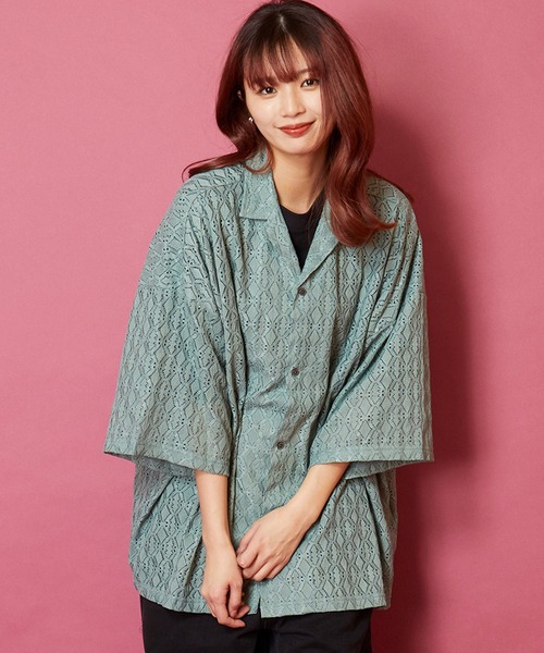 MEMENTISM（メメントイズム）の「ビッグシルエット レースシャツ　シアーシャツ（シャツ/ブラウス・メンズ・ホワイト/ブラック/ホワイト系4/ブラック系3/グリーン系2/ブラウン/その他1/ホワイト系3/ブラック系2/ブラック系4/ブルー/チャコールグレー/ホワイト系2/ブラウン系2/グレイッシュベージュ/ライトグリーン/オレンジ/ライトグレー/ライトブルー/ネイビー/グレー系2/ブルー系2/スミクロ/グリーン/ホワイト×グレー/ライトグレー系1/その他10/その他15/ブラック系5/ブラック系6/ブラック×グレー/インディゴブルー/イエロー系1・FREE）」の22枚目の写真