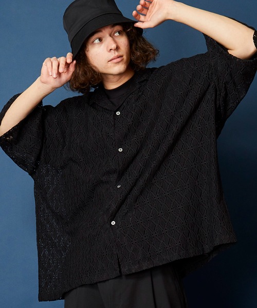 セール】ビッグシルエット レースシャツ シアーシャツ（シャツ