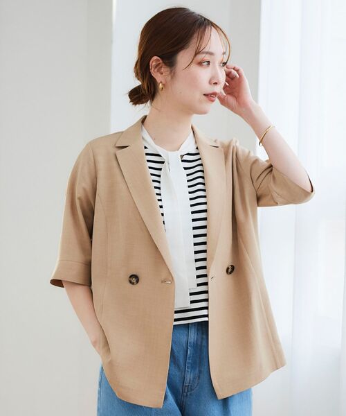 IENA × EMILY WEEKノーカラーハーフスリーブジャケット