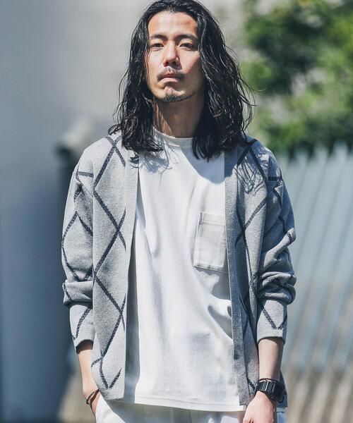 URBAN RESEARCH Sonny Label（アーバンリサーチサニーレーベル）の「『洗濯可』ダイヤパターンボタンレスカーディガン（カーディガン/ボレロ・メンズ・オフホワイト/グリーン/グレー・LARGE/MEDIUM）」の3枚目の写真