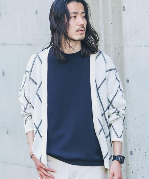 URBAN RESEARCH Sonny Label（アーバンリサーチサニーレーベル）の「『洗濯可』ダイヤパターンボタンレスカーディガン（カーディガン/ボレロ・メンズ・オフホワイト/グリーン/グレー・LARGE/MEDIUM）」の2枚目の写真