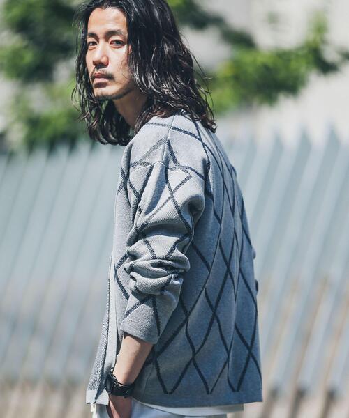 URBAN RESEARCH Sonny Label（アーバンリサーチサニーレーベル）の「『洗濯可』ダイヤパターンボタンレスカーディガン（カーディガン/ボレロ・メンズ・オフホワイト/グリーン/グレー・LARGE/MEDIUM）」の8枚目の写真