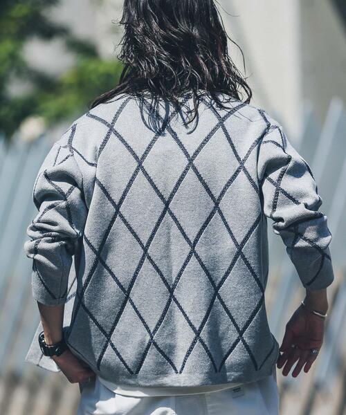 URBAN RESEARCH Sonny Label（アーバンリサーチサニーレーベル）の「『洗濯可』ダイヤパターンボタンレスカーディガン（カーディガン/ボレロ・メンズ・オフホワイト/グリーン/グレー・LARGE/MEDIUM）」の9枚目の写真