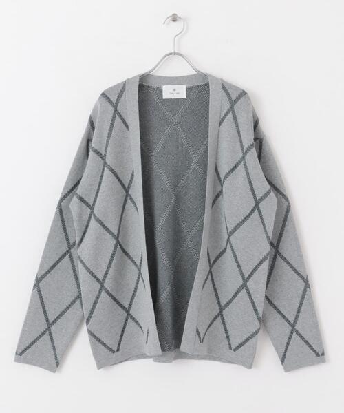 URBAN RESEARCH Sonny Label（アーバンリサーチサニーレーベル）の「『洗濯可』ダイヤパターンボタンレスカーディガン（カーディガン/ボレロ・メンズ・オフホワイト/グリーン/グレー・LARGE/MEDIUM）」の12枚目の写真