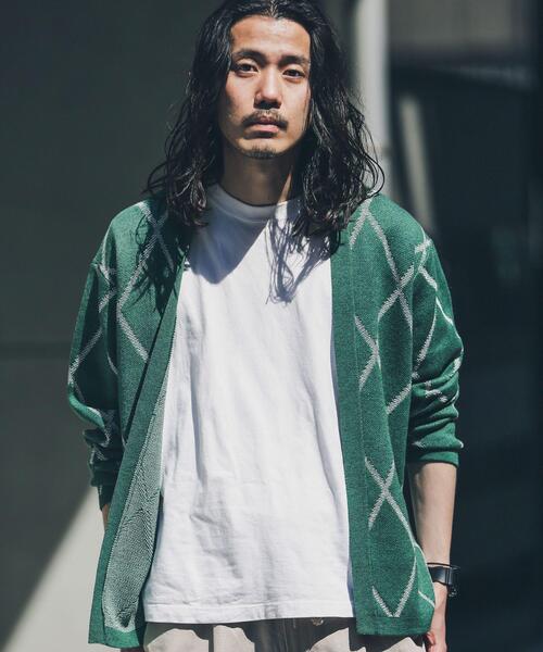 URBAN RESEARCH Sonny Label（アーバンリサーチサニーレーベル）の「『洗濯可』ダイヤパターンボタンレスカーディガン（カーディガン/ボレロ・メンズ・オフホワイト/グリーン/グレー・LARGE/MEDIUM）」の14枚目の写真