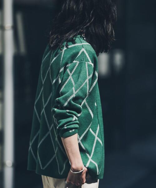 URBAN RESEARCH Sonny Label（アーバンリサーチサニーレーベル）の「『洗濯可』ダイヤパターンボタンレスカーディガン（カーディガン/ボレロ・メンズ・オフホワイト/グリーン/グレー・LARGE/MEDIUM）」の15枚目の写真