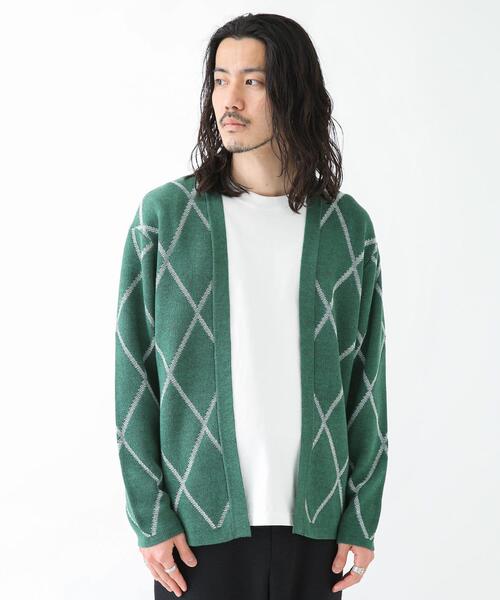 URBAN RESEARCH Sonny Label（アーバンリサーチサニーレーベル）の「『洗濯可』ダイヤパターンボタンレスカーディガン（カーディガン/ボレロ・メンズ・オフホワイト/グリーン/グレー・LARGE/MEDIUM）」の17枚目の写真