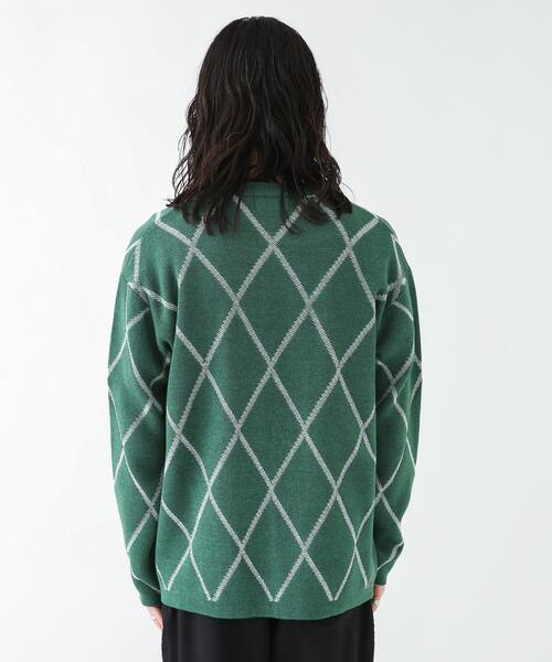 URBAN RESEARCH Sonny Label（アーバンリサーチサニーレーベル）の「『洗濯可』ダイヤパターンボタンレスカーディガン（カーディガン/ボレロ・メンズ・オフホワイト/グリーン/グレー・LARGE/MEDIUM）」の19枚目の写真