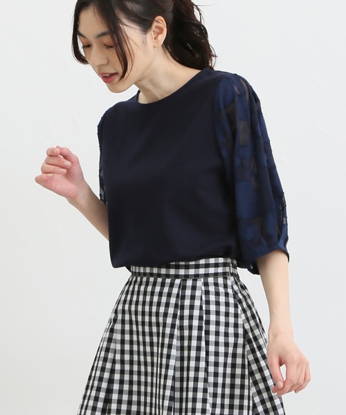 Honeys（ハニーズ）の「袖異素材使いトップス（Tシャツ/カットソー・レディース・ラベンダー/ブルー系その他/ブラック/ネイビー/アイボリー・L/M/S/LL）」の3枚目の写真