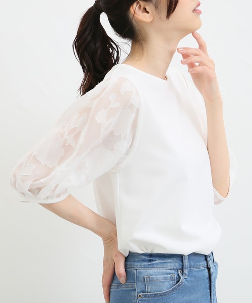 Honeys（ハニーズ）の「袖異素材使いトップス（Tシャツ/カットソー・レディース・ラベンダー/ブルー系その他/ブラック/ネイビー/アイボリー・L/M/S/LL）」の2枚目の写真