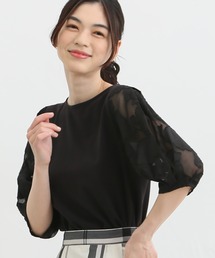 袖異素材使いトップス