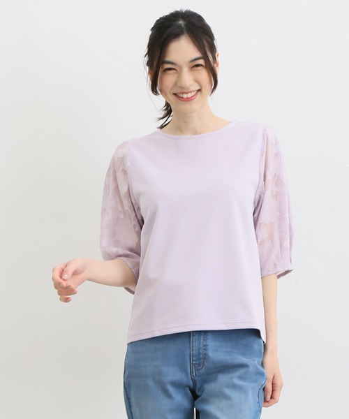 Honeys（ハニーズ）の「袖異素材使いトップス（Tシャツ/カットソー・レディース・ラベンダー/ブルー系その他/ブラック/ネイビー/アイボリー・L/M/S/LL）」の12枚目の写真