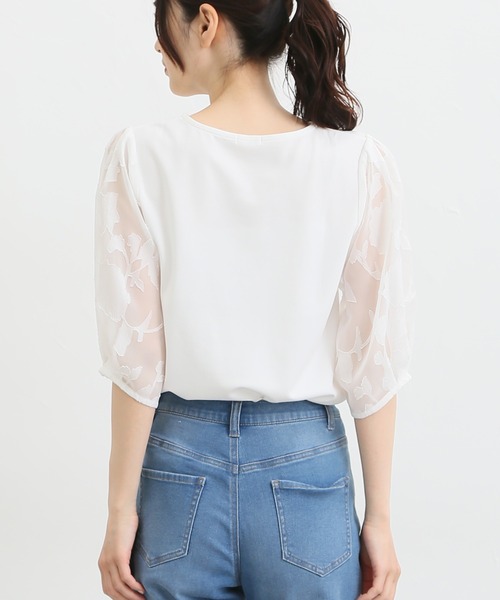 Honeys（ハニーズ）の「袖異素材使いトップス（Tシャツ/カットソー・レディース・ラベンダー/ブルー系その他/ブラック/ネイビー/アイボリー・L/M/S/LL）」の7枚目の写真