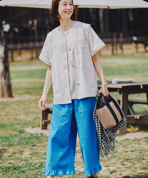 studio CLIP（スタディオクリップ）の「ノルマンディリネン混裾フリルパンツ（その他パンツ・レディース・アイボリー/ブラック/ブルー/ピンク・FREE）」の9枚目の写真