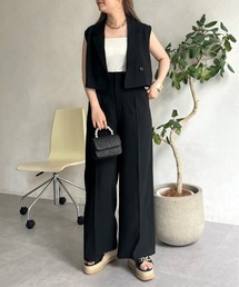 ショートジレ×タックワイドパンツセットアップ