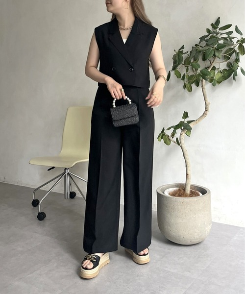 prose verse（プロズヴェール）の「ショートジレ×タックワイドパンツセットアップ（セットアップ・レディース・ブラック/グレー・MEDIUM）」の6枚目の写真