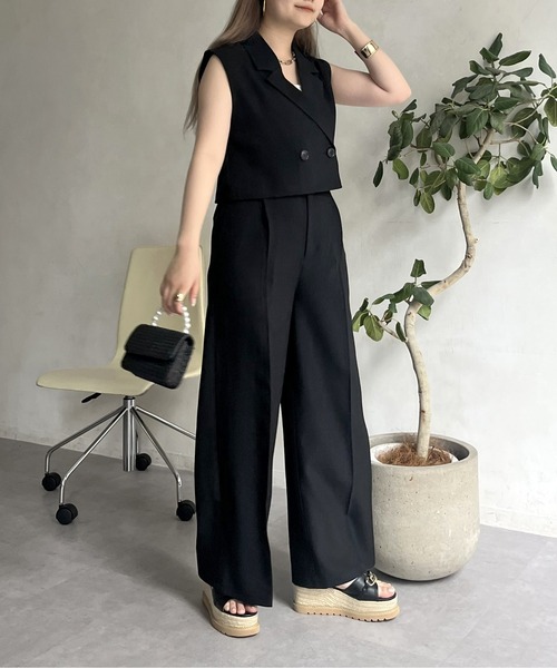 prose verse（プロズヴェール）の「ショートジレ×タックワイドパンツセットアップ（セットアップ・レディース・ブラック/グレー・MEDIUM）」の9枚目の写真