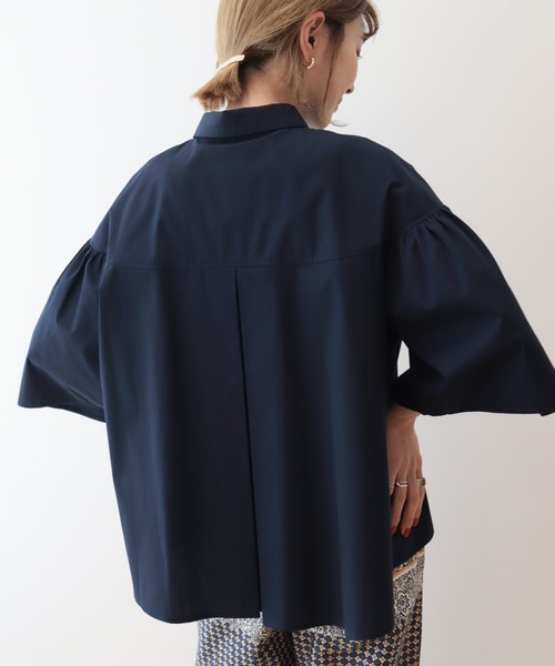 AMERICAN HOLIC（アメリカンホリック）の「イージーケア袖ギャザー5分袖シャツ（シャツ/ブラウス・レディース・ネイビー/オフホワイト/サックスブルー・M/L）」の13枚目の写真