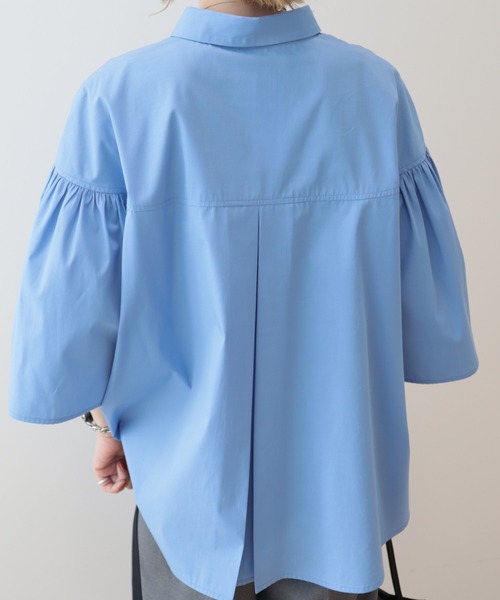 AMERICAN HOLIC（アメリカンホリック）の「イージーケア袖ギャザー5分袖シャツ（シャツ/ブラウス・レディース・ネイビー/オフホワイト/サックスブルー・M/L）」の16枚目の写真