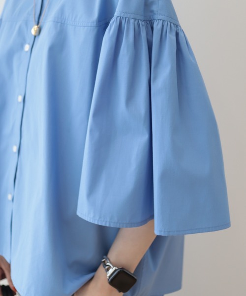 AMERICAN HOLIC（アメリカンホリック）の「イージーケア袖ギャザー5分袖シャツ（シャツ/ブラウス・レディース・ネイビー/オフホワイト/サックスブルー・M/L）」の14枚目の写真