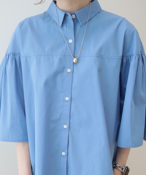 AMERICAN HOLIC（アメリカンホリック）の「イージーケア袖ギャザー5分袖シャツ（シャツ/ブラウス・レディース・ネイビー/オフホワイト/サックスブルー・M/L）」の15枚目の写真