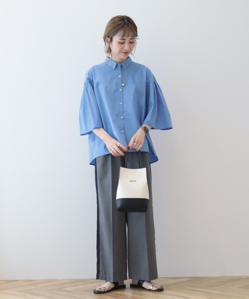 AMERICAN HOLIC（アメリカンホリック）の「イージーケア袖ギャザー5分袖シャツ（シャツ/ブラウス・レディース・ネイビー/オフホワイト/サックスブルー・M/L）」の17枚目の写真