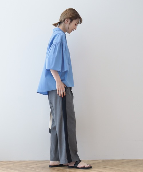 AMERICAN HOLIC（アメリカンホリック）の「イージーケア袖ギャザー5分袖シャツ（シャツ/ブラウス・レディース・ネイビー/オフホワイト/サックスブルー・M/L）」の18枚目の写真