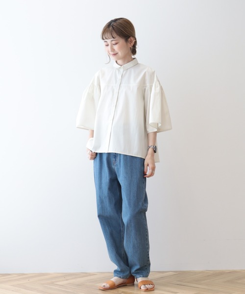 AMERICAN HOLIC（アメリカンホリック）の「イージーケア袖ギャザー5分袖シャツ（シャツ/ブラウス・レディース・ネイビー/オフホワイト/サックスブルー・M/L）」の19枚目の写真