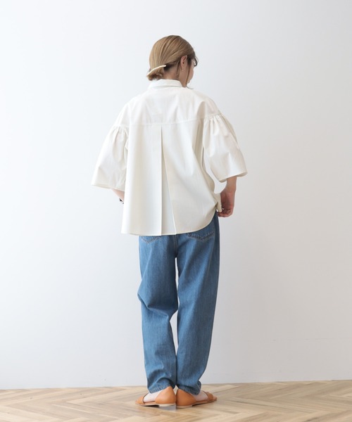 AMERICAN HOLIC（アメリカンホリック）の「イージーケア袖ギャザー5分袖シャツ（シャツ/ブラウス・レディース・ネイビー/オフホワイト/サックスブルー・M/L）」の20枚目の写真