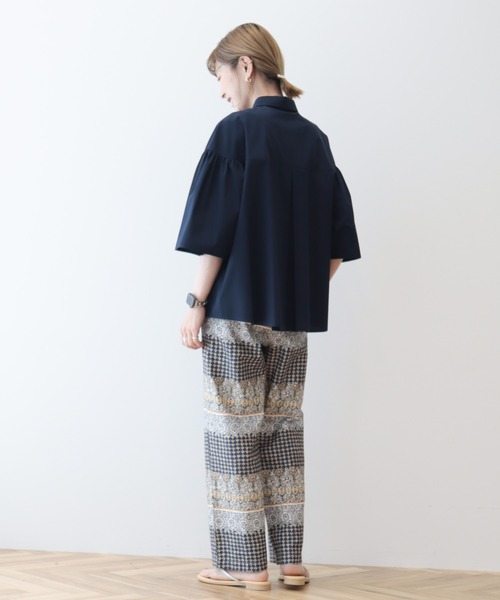 AMERICAN HOLIC（アメリカンホリック）の「イージーケア袖ギャザー5分袖シャツ（シャツ/ブラウス・レディース・ネイビー/オフホワイト/サックスブルー・M/L）」の21枚目の写真