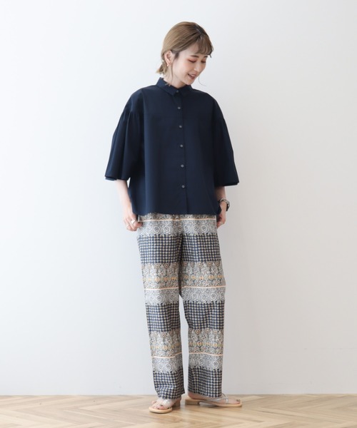 AMERICAN HOLIC（アメリカンホリック）の「イージーケア袖ギャザー5分袖シャツ（シャツ/ブラウス・レディース・ネイビー/オフホワイト/サックスブルー・M/L）」の22枚目の写真