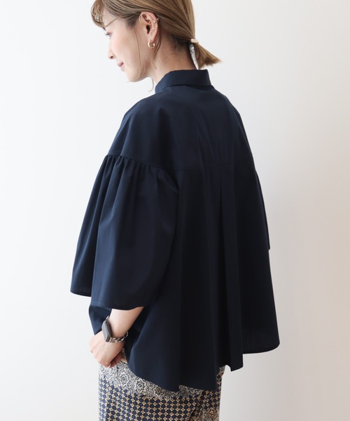 AMERICAN HOLIC（アメリカンホリック）の「イージーケア袖ギャザー5分袖シャツ（シャツ/ブラウス・レディース・ネイビー/オフホワイト/サックスブルー・M/L）」の12枚目の写真